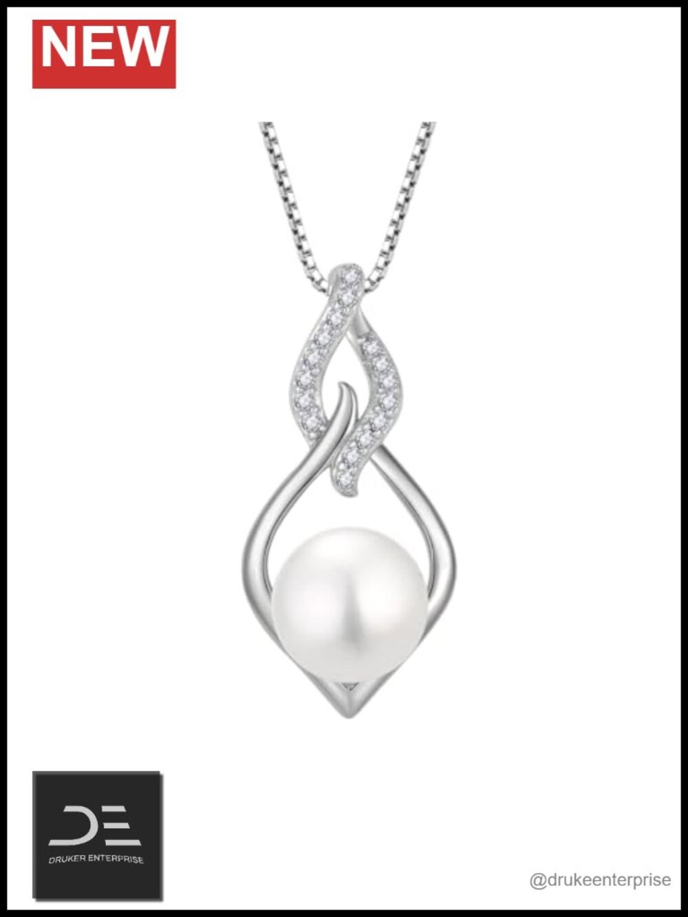 925 Sterling Silver Infinity Pearl Necklace Cubic Zirconia Pendant Necklace for